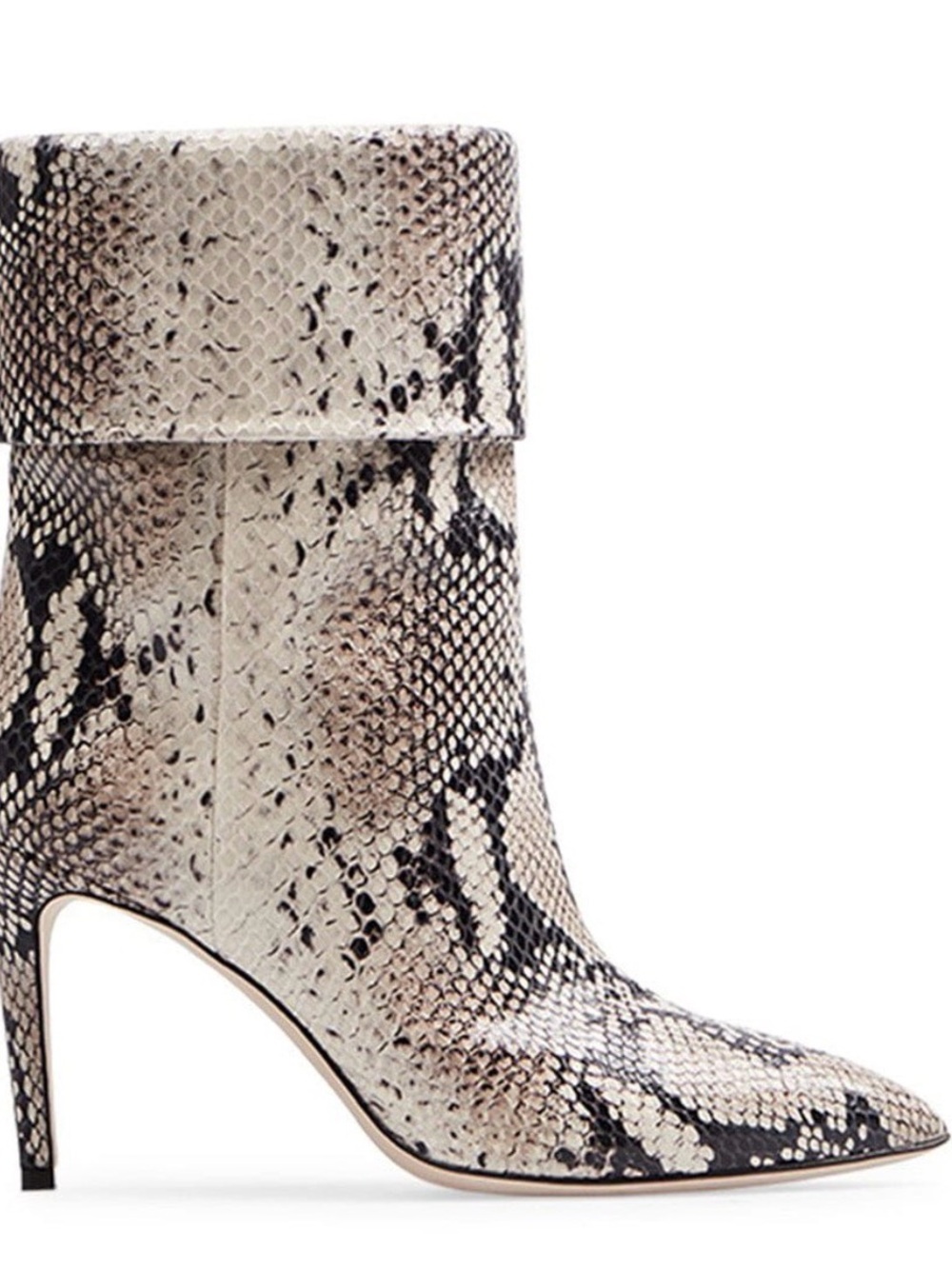 Paris Texas Snake-Print Fold-Over Stiletto Ankle Boots - Black & Cream